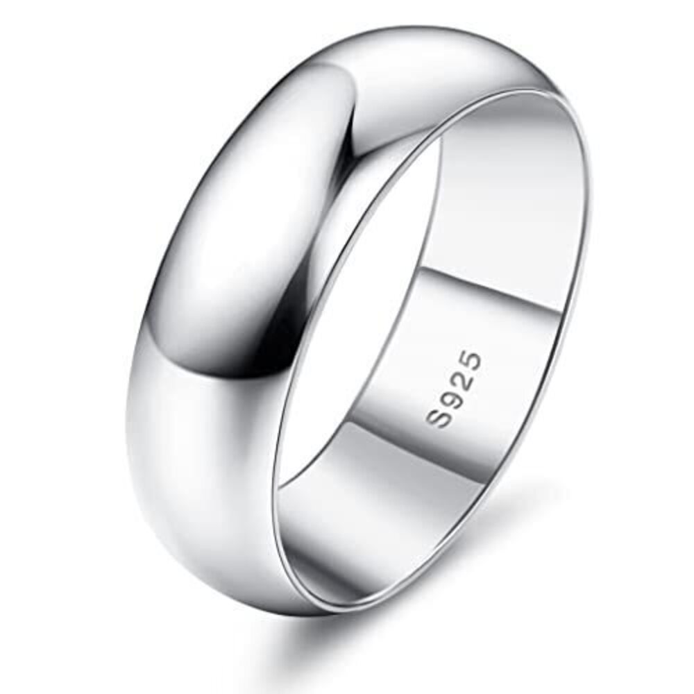 6593 6mm Sterling Silver Rings 18K White Gold Plated Plain Stackable Thumb